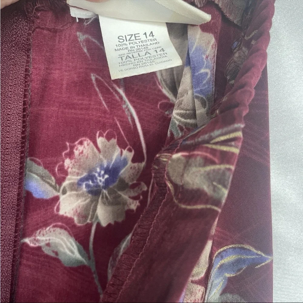 Wine Red Whimsigoth Botanical Floral Print Aline Midi Skirt Size 14